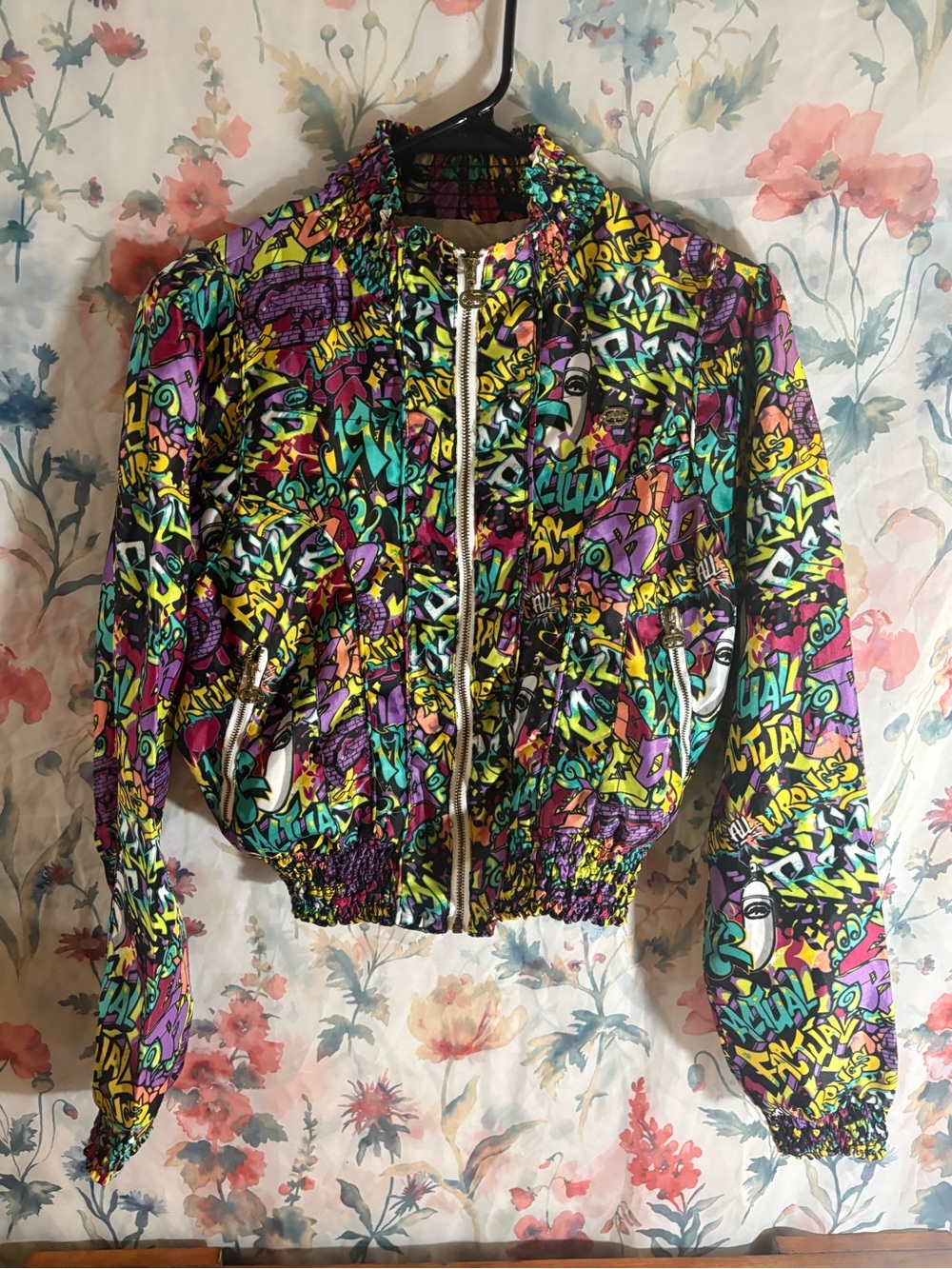 Vintage Vibrant Multicolor Graphic Bomber Jacket - Women's